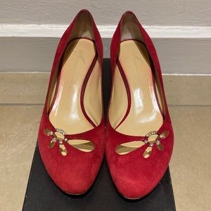 Giuseppe Zanotti Red Suede Kitten Heel Sz 36.5 (6.5)